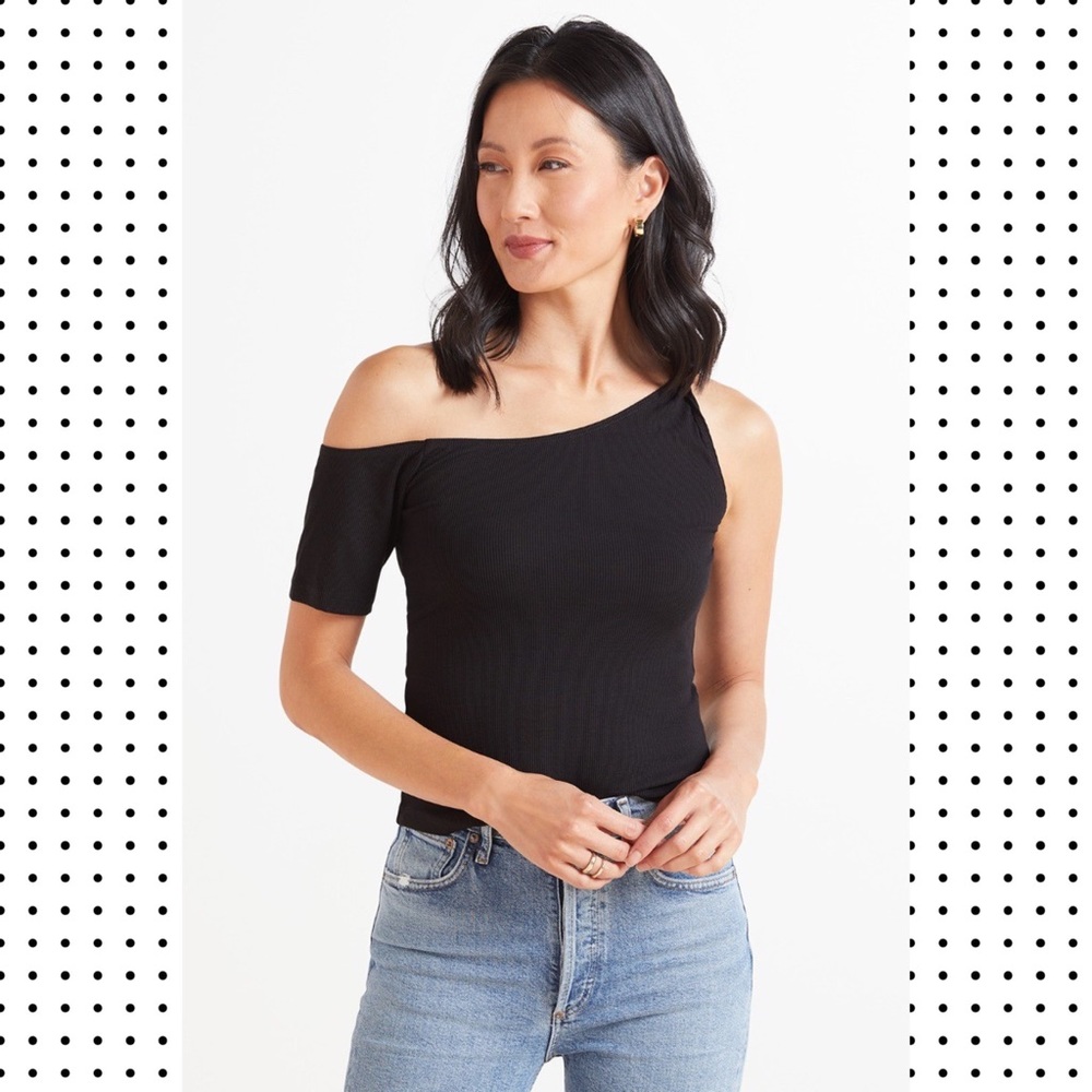 LNA clothing Pandora ribbed off the shoulder top S black